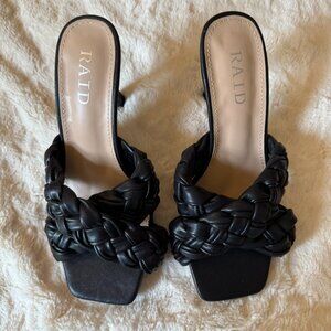 RAID Square Toe Crisscross Braided Straps Slip On Sandals, Black size 5UK, 7US